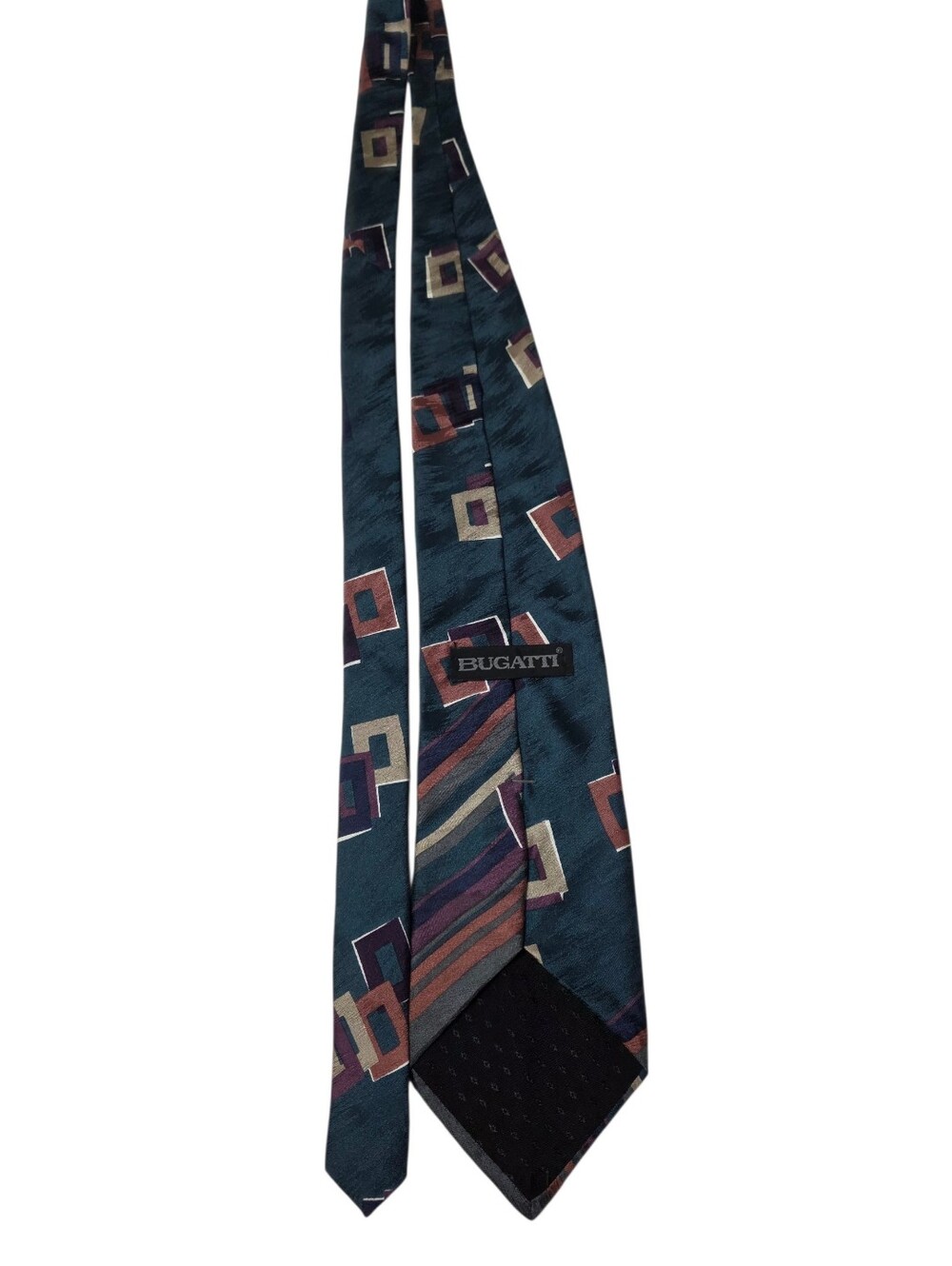 Bugatti Classic Geometric Pattern Men's Tie in Teal and Burgundy - Picture 4 of 5